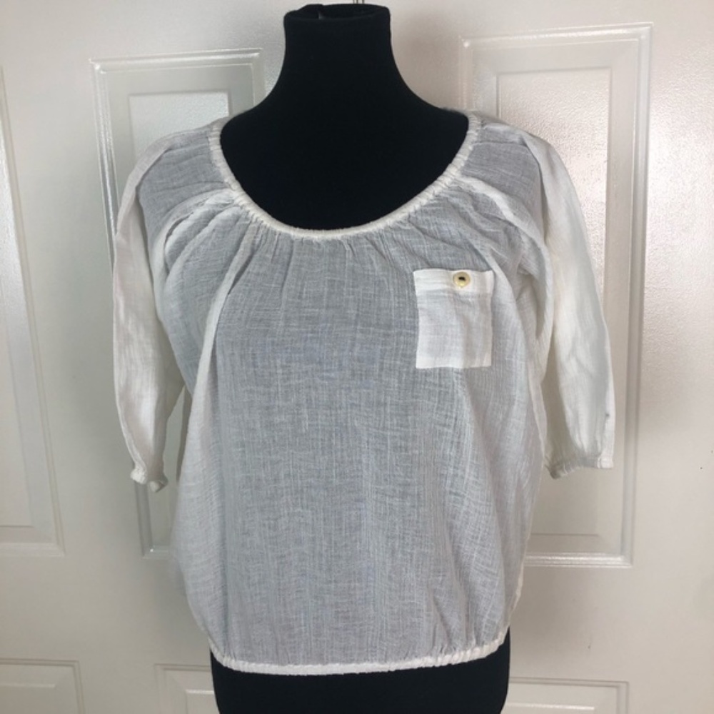 J. Crew White Peasant 3/4 Sleeve Top Size XXS